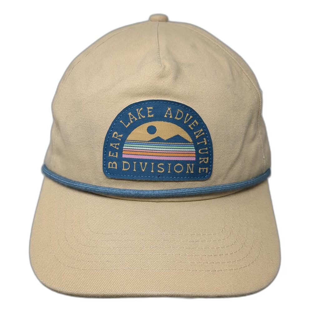 Bear Lake Adventure Division Hat 5 Panel Beige One Size Snapback Rope Blue Patch